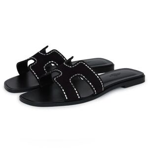 Hermes Women's Sandals in Black with Silver Details
